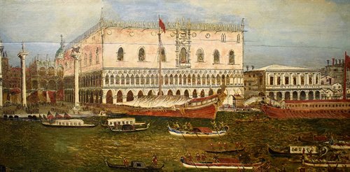Venise, la Régate Historique défile sous le Palais des Doges.